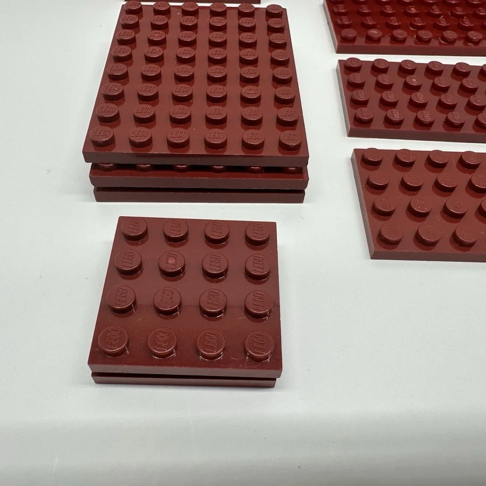 Lego Parts - Dark Red Plates - 2x12, 4x4, 4x6, 4x10, 4x12, 6x6 & 6x8 Lot Of 19